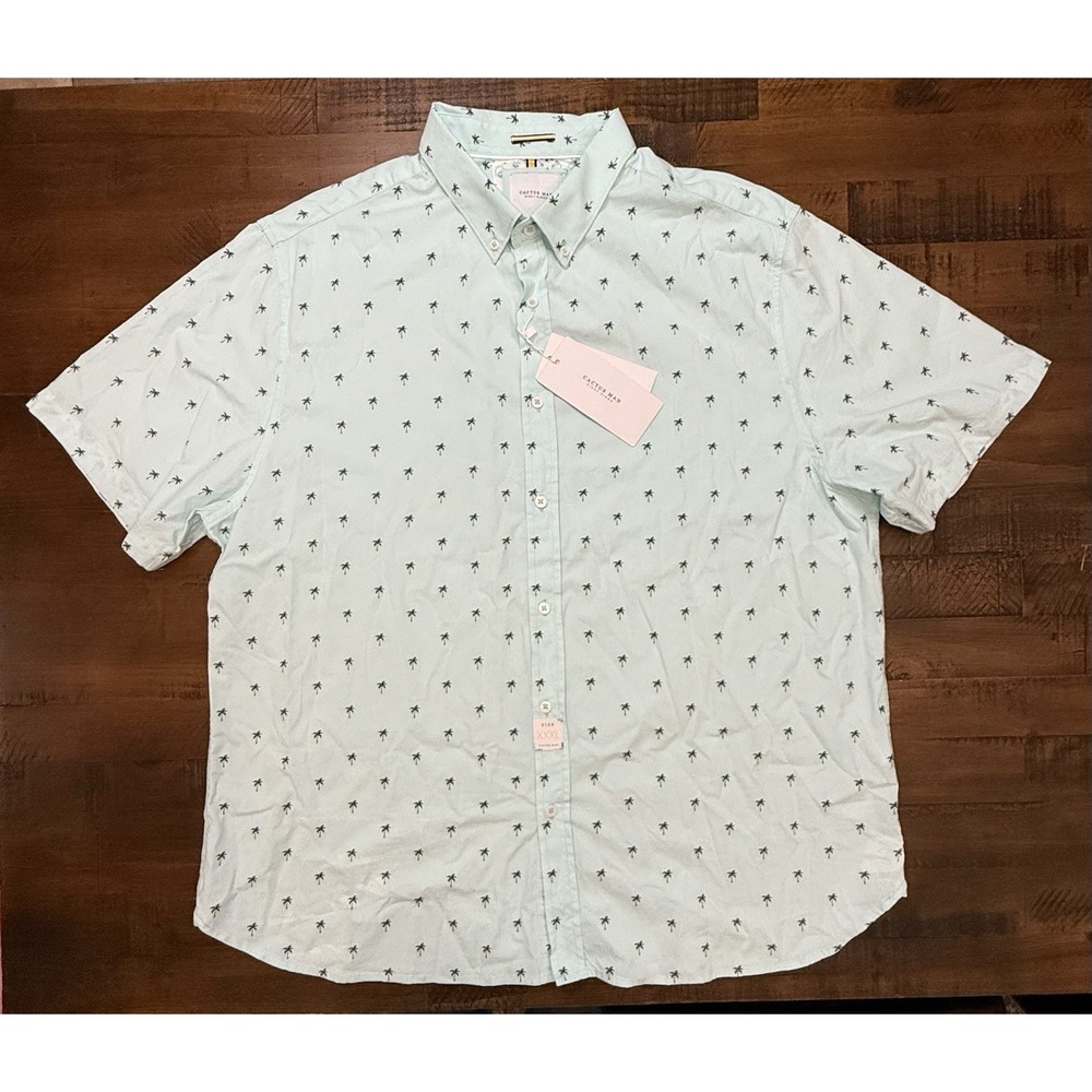 Cactus Man Ricky Singh Mens Button Down Shirt Mint with navy palm trees XXXL